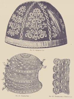 No. 36. SMOKING CAP,
No.37. BABY'S CAP,
No. 38. BORDER FOR A BABY'S CAP.  