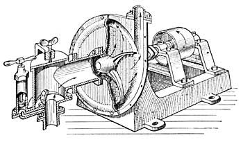 FIG. 136.&mdash;Centrifugal pump with part of the casing cut away to show the wheel.