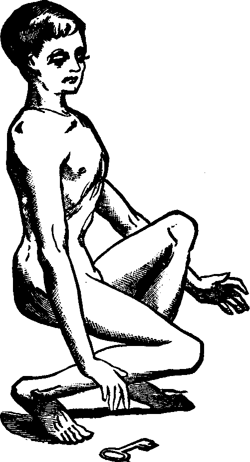 Illustration:
Fig. 5. Mode of stooping adopted by a child suffering from spinal disease.