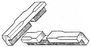 Fig. 61 (B).&mdash;Halved Joint of Oxford
    Frame with front edges champered.