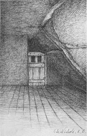 Staircase doorway to attic in Borrow&rsquo;s House/  By C. M. 
Nichols, R.E.