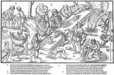 Representation of an Irish chieftain seated at dinner (from
Derrick's "The Image of Ireland")