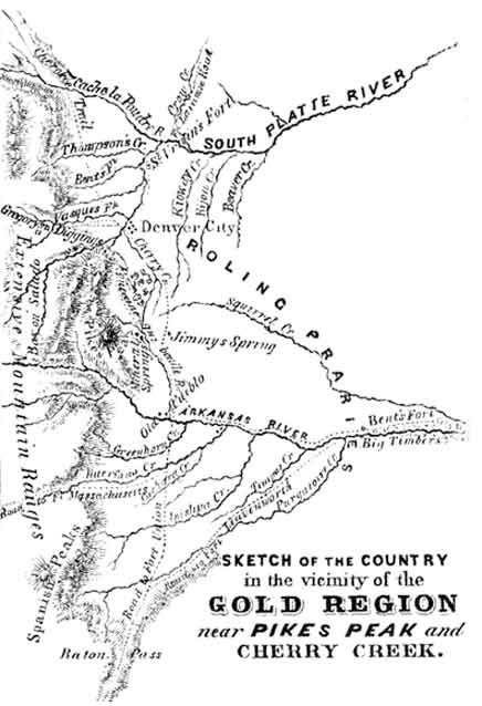 Sketch of the country in the vicinity of the Gold
Region near Pike's Peak and Cherry Creek.