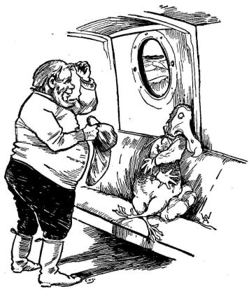 The skipper found the poor bird looking the picture of misery. "Hope you're feeling better, sir," he said,&mdash;Page 132. Dick, Marjorie and Fidge