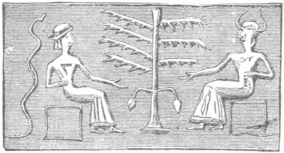 62.&mdash;BABYLONIAN CYLINDER, SUPPOSED TO REPRESENT THE
TEMPTATION AND FALL.