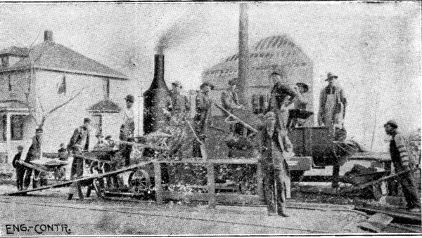 Fig. 112.&mdash;Foote Continuous Mixer Arranged for Pavement
Foundation Work.