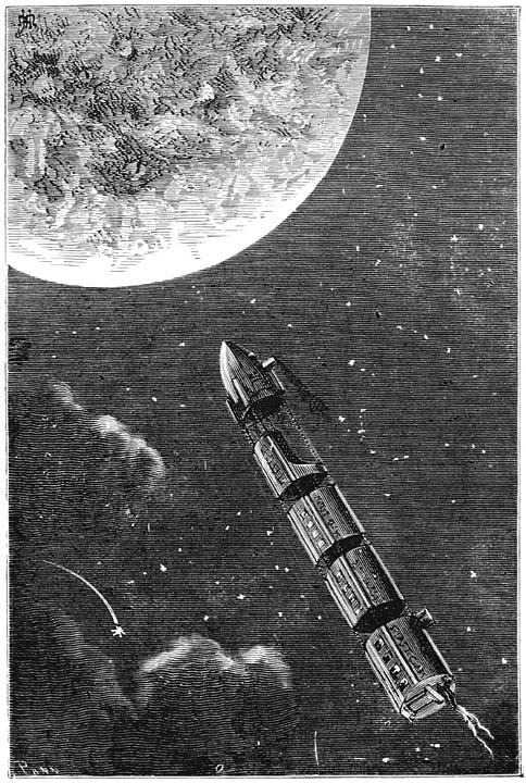 &raquo;mettertijd projectieltreinen naar de maan.” Bladz. 71.