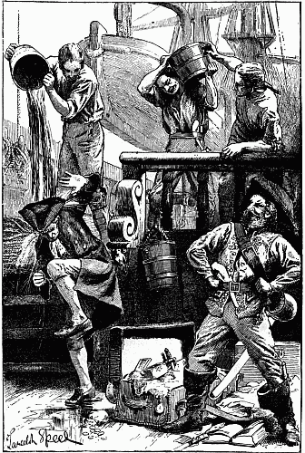 'SOME OF THE PIRATES .&nbsp;.&nbsp;. HAD THROWN SEVERAL BUCKETS OF CLARET UPON HIM.'