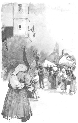 A szomsz&eacute;d falvak lakosai is elj&ouml;ttek, zászl&oacute;k alatt &eacute;s l&eacute;tániákat &eacute;nekelve.