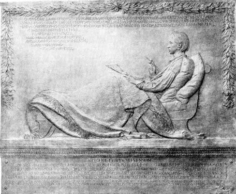 THE BAS-RELIEF PORTRAIT OF ROBERT LOUIS STEVENSON MODELED
BY AUGUSTUS SAINT-GAUDENS FOR THE ST. GILES CATHEDRAL, EDINBURGH.
SAINT-GAUDENS GAVE A CAST OF THIS PORTRAIT TO MISS TERRY'S DAUGHTER,
EDITH CRAIG