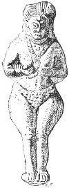 Fig. 16.&mdash;Terra-cotta Statuette; from Heuzey's Figurines
antiques du Mus&eacute;e du Louvre.