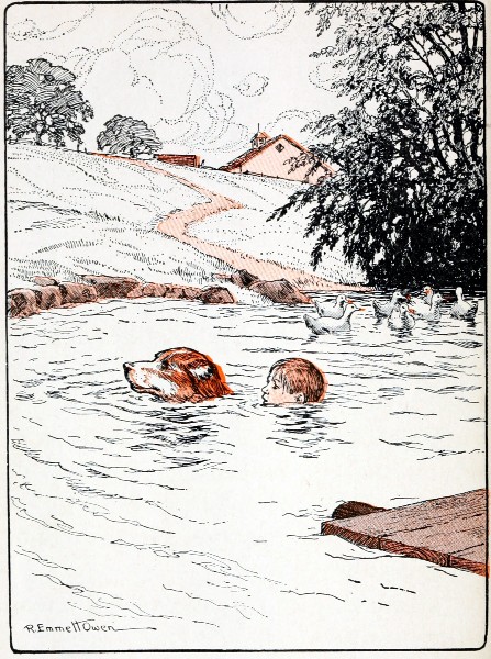 "Bobby clung to Rover's collar until they reached shallow
water"