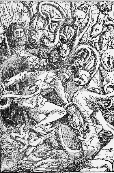The Prince slays the monster with a hundred horrible
heads.&mdash;Page 86.