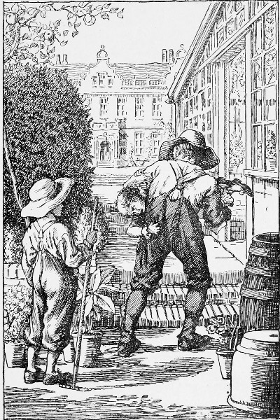 Had not the gardener, who then came up, taken him in his
arms, and carried him into the house, in spite of his kicking and
screaming.&mdash;Page 142.