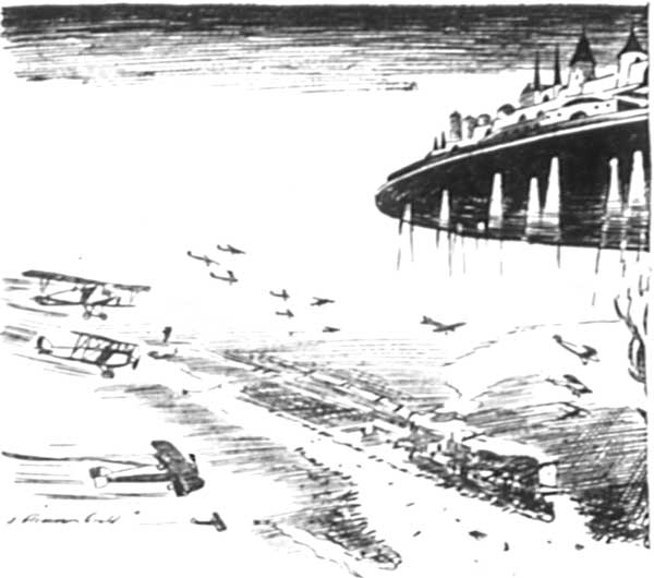 The ray shot down&mdash;and squadrons of planes frizzled
like moths in the air.