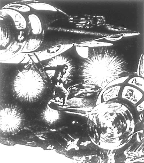 "Hay crosses the gulf, taking with him the cord which
controls the electro-magnet." 