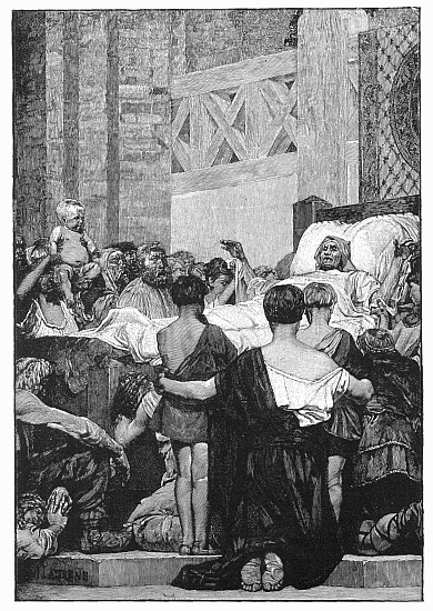 DEATH OF SAINTE-GENEVI�VE. After the mural painting, in
the Panth�on, by J.-P. Laurens.