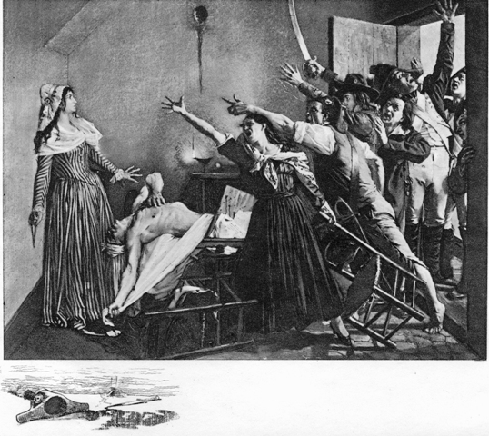 Charlotte Corday, after the assassination of Marat,
apprehended by the Jacobin mob

Painting by J. Weerts.