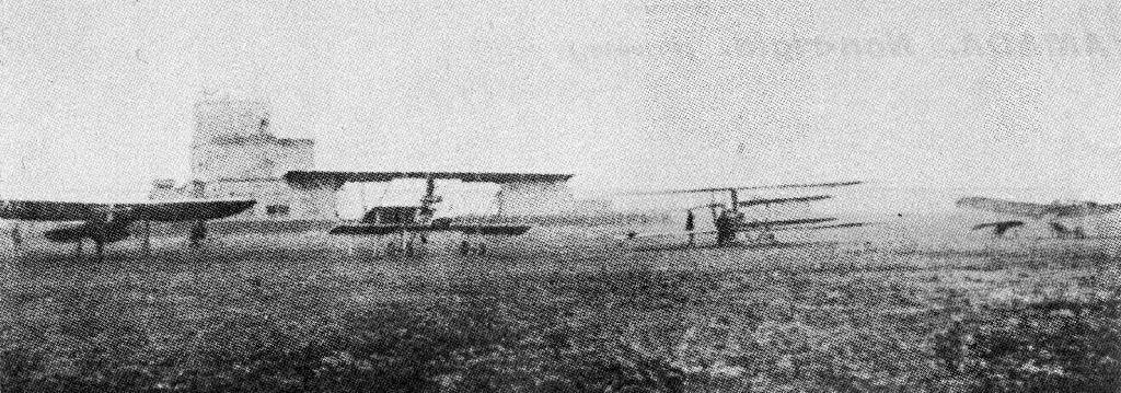 Bleriot (since wrecked). Tokogawa. Wright. Grade.
Army Flying School ground.