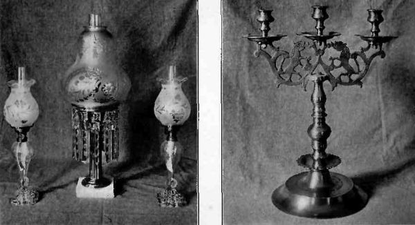 Plate L.&mdash;Astral Lamps, 1778; English brass branching Candlestick, showing Lions.
