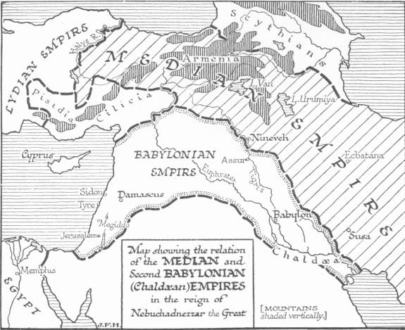 Map showing the relation of the Median and Second Babylonian
(Chaldæan) Empires in the reign of Nebuchadnezzar the Great
