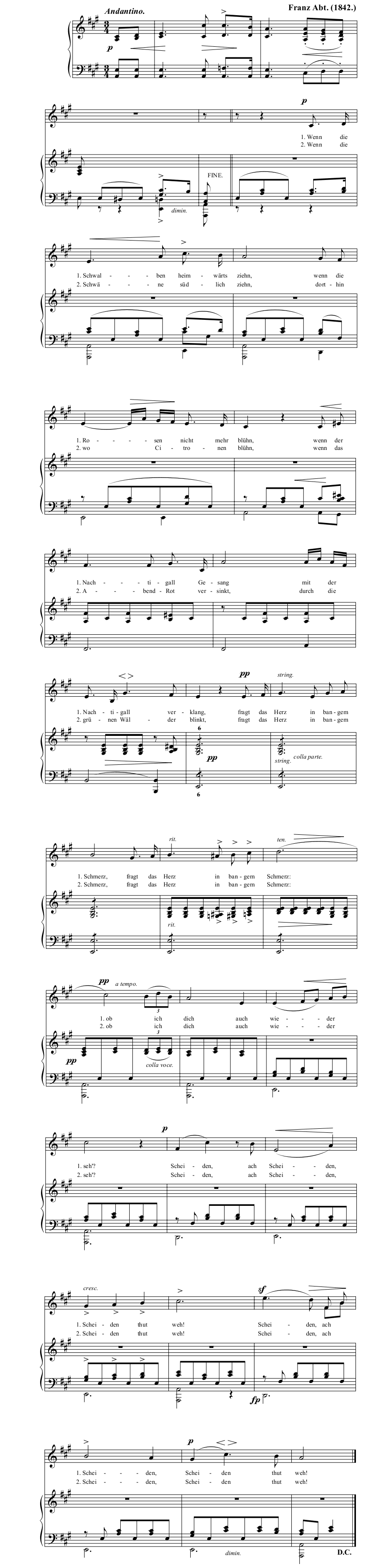 Musik f�r Wenn die Schwalben heimw�rts ziehn.