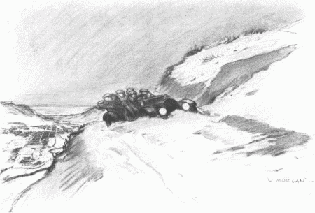 I was by this time very definitely aware that I had my fill of winter motoring in the mountains.
The mere reluctance I felt as we began to climb had now developed into a passionate desire to
desist