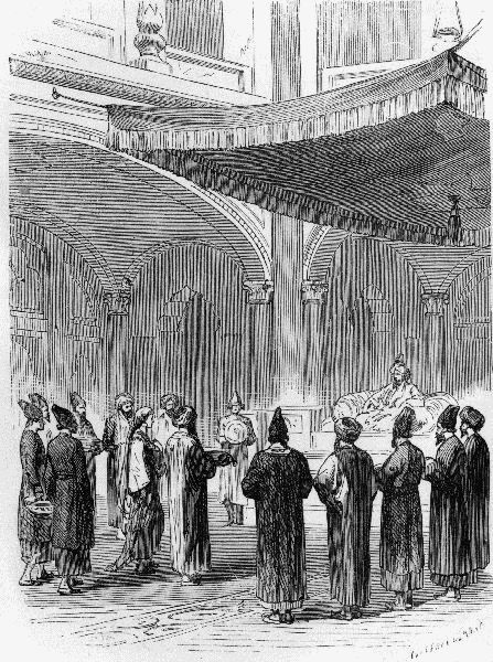 On me conduisit devant le tr�ne du Calife.

p. 223.