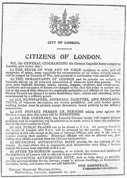 VON KRONHELM'S PROCLAMATION TO THE
CITIZENS OF LONDON.