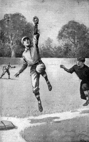 SAM MADE A WILD LEAP INTO THE AIR AND PULLED DOWN
THE BALL.