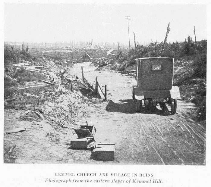 KEMMEL CHURCH AND VILLAGE IN RUINS
Photographed from the eastern slopes of Kemmel Hill