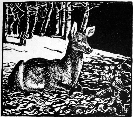 THE BOY WENT INTO THE FOREST WITH HIS BOW AND ARROWS.
HE HAD NOT GONE FAR WHEN HE SAW A FAT YOUNG DEER, WHICH HE KILLED