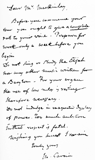 FACSIMILE OF A LETTER WRITTEN BY MANUEL GARCIA AT THE AGE
OF NINETY-FOUR.