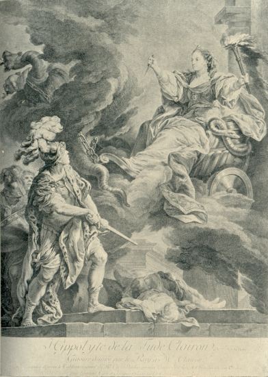 MADEMOISELLE CLAIRON
From an engraving by Laurent Cars and Jacques Beauvarlet, after the
painting by Carle Van Loo