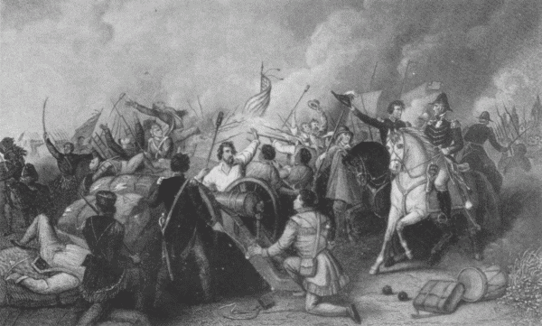 The battle of New Orleans.
From a painting by D.M. Carter.
