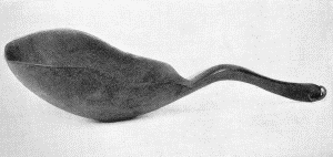 b. Spoon made of horn of mountain sheep. "Mandan Indians, Dacotah Ter. Drs. Gray and
Matthews." Extreme length 16&frac12; inches. (U.S.N.M. 6333)