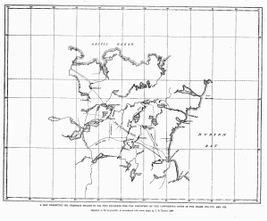 A MAP EXHIBITING MR. HEARNE'S TRACKS IN HIS TWO JOURNEYS FOR THE DISCOVERY OF THE COPPERMINE RIVER IN THE YEARS 1770, 1771, AND 1772
Adjusted, as far as possible, in accordance with the latest maps by J. B. Tyrrell, 1909