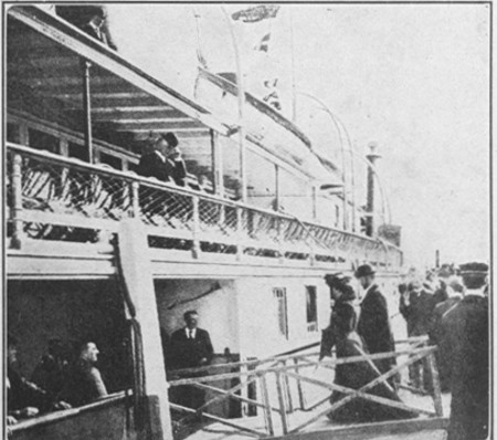 H.R.H. the Duke and Duchess of York going on board CORONA.
page 183