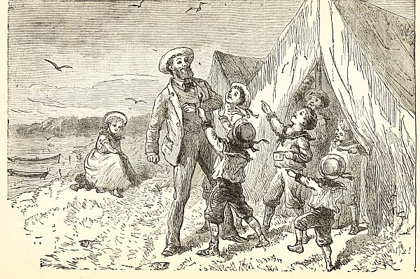 a crash, a shout, a laugh, and out came the Savages.&mdash;Page 99.