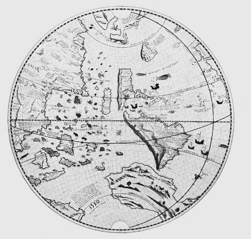 Western
Hemisphere of Johann Sch&ouml;ner’s Globe, 1520.