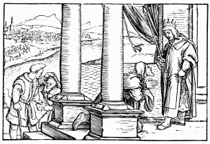 FIG. 54.&mdash;Nathan Rebuking David. From Holbein’s “Icones
Historiarum Veteris Testamenti.” Lyons, 1547.