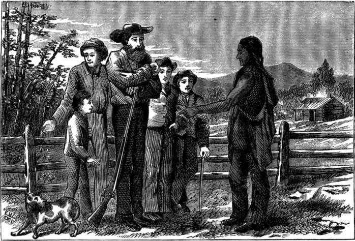 Indian negotiating a trade with
white family.