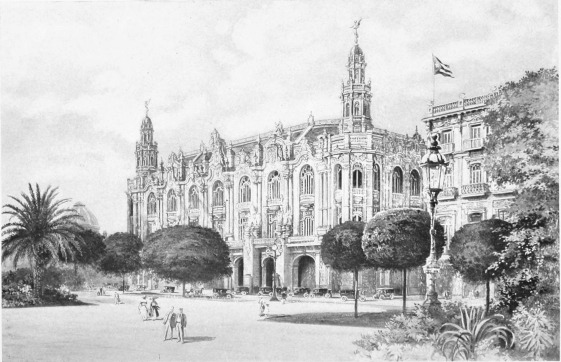 NATIONAL THEATRE, CENTRAL PARK, HAVANA

The builders of the city of Havana through more than four centuries paid
commendable attention to the right placing of important buildings, not
only for convenience but also for picturesque and artistic effect. Thus
the National Theatre, one of the most commodious and beautiful
playhouses in the world, has for its setting the equally beautiful
Central Park, and is approached by the famous thoroughfare of the Prado.
Other notable public and private buildings are suitably grouped about
it, making a civic centre of rarely impressive appearance.