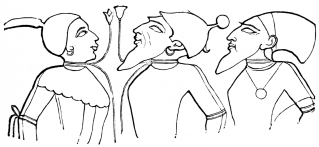 Fig. 34.&mdash;Prisoners of Different Nationalities. Egyptian
Wall-painting.
