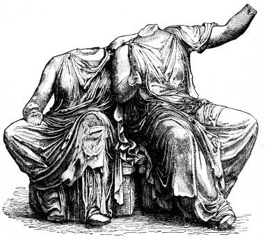 Fig. 207.&mdash;From the Eastern Gable of the Parthenon.
Demeter and Persephone.