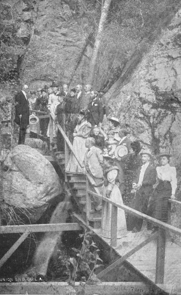 Professor Lowe Addressing his Guests on the Suspended
Boulder, Rubio Canyon.