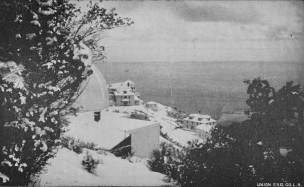 LOWE OBSERVATORY, With Hotel and Buildings on Echo
Mountain, Mount Lowe Railway, after a Snow Fall.