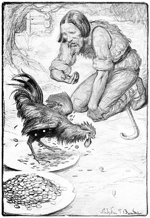 A shower of golden ducats fell, and lay upon the plates in three great heaps