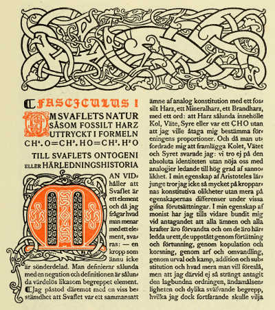 PAGE FROM AUGUST STRINDBERG'S “ANTIBARBARUS.”
WITH DECORATIONS BY ARTUR SJÖGREN. PRINTED BY BRÖDERNA LAGERSTRÖM