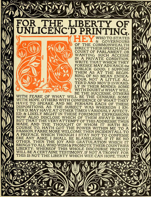 ERAGNY PRESS: OPENING PAGE OF THE
'AREOPAGITICA'